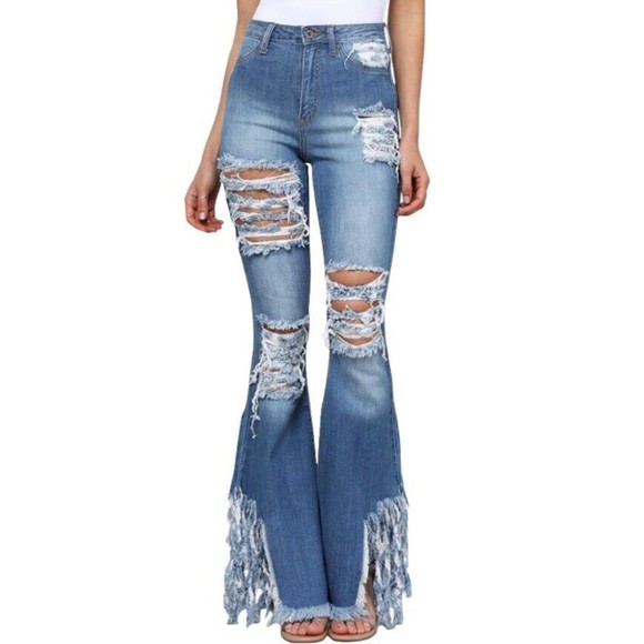 Aphrodite High-Rise Curvy Destructed Flare-Leg Jeans Women's Size 1 (25) - Picture 1 of 14